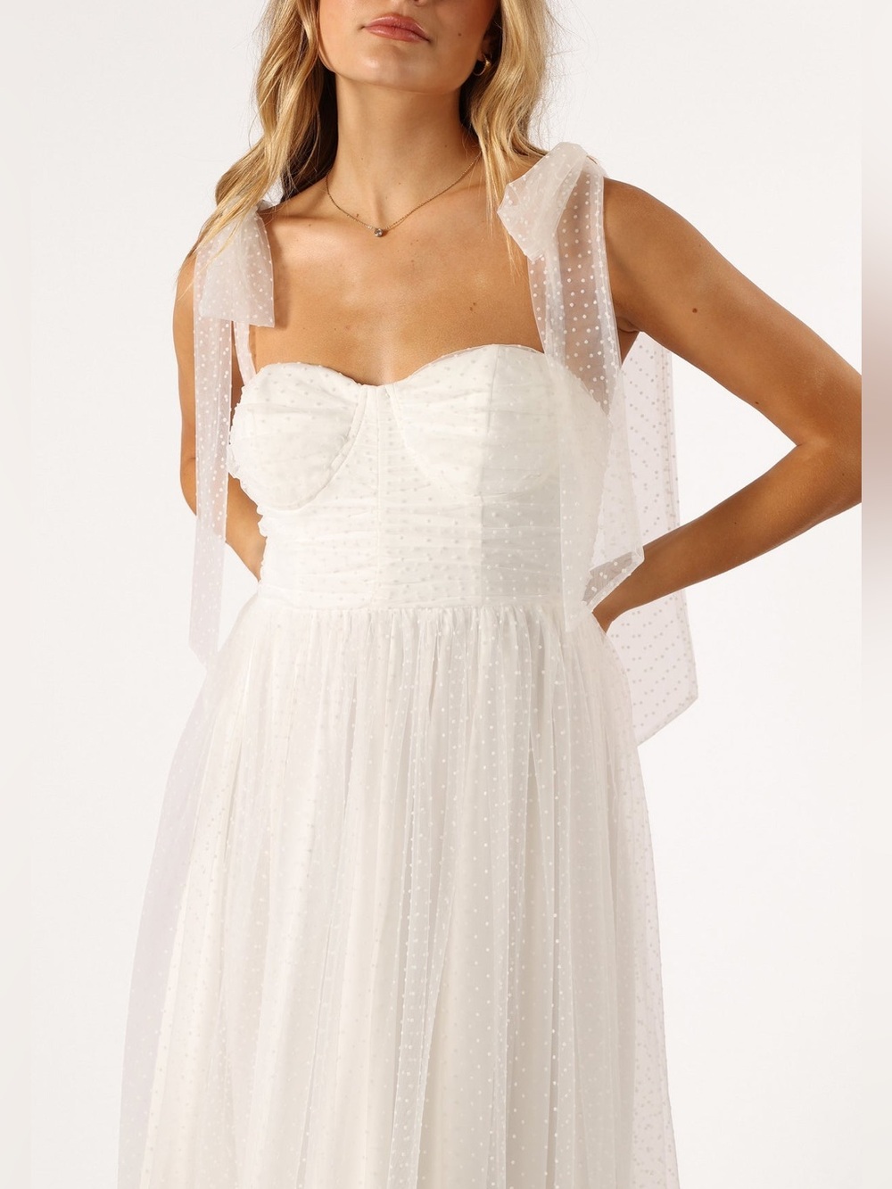 Petal & Pup Pastel White Maxi Dress with Tie Straps - Picture 7 of 12